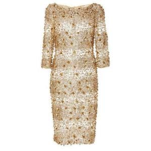 Naeem Khan - Naeem Khan Beaded Gold Fitted Cocktail Dress - US 4